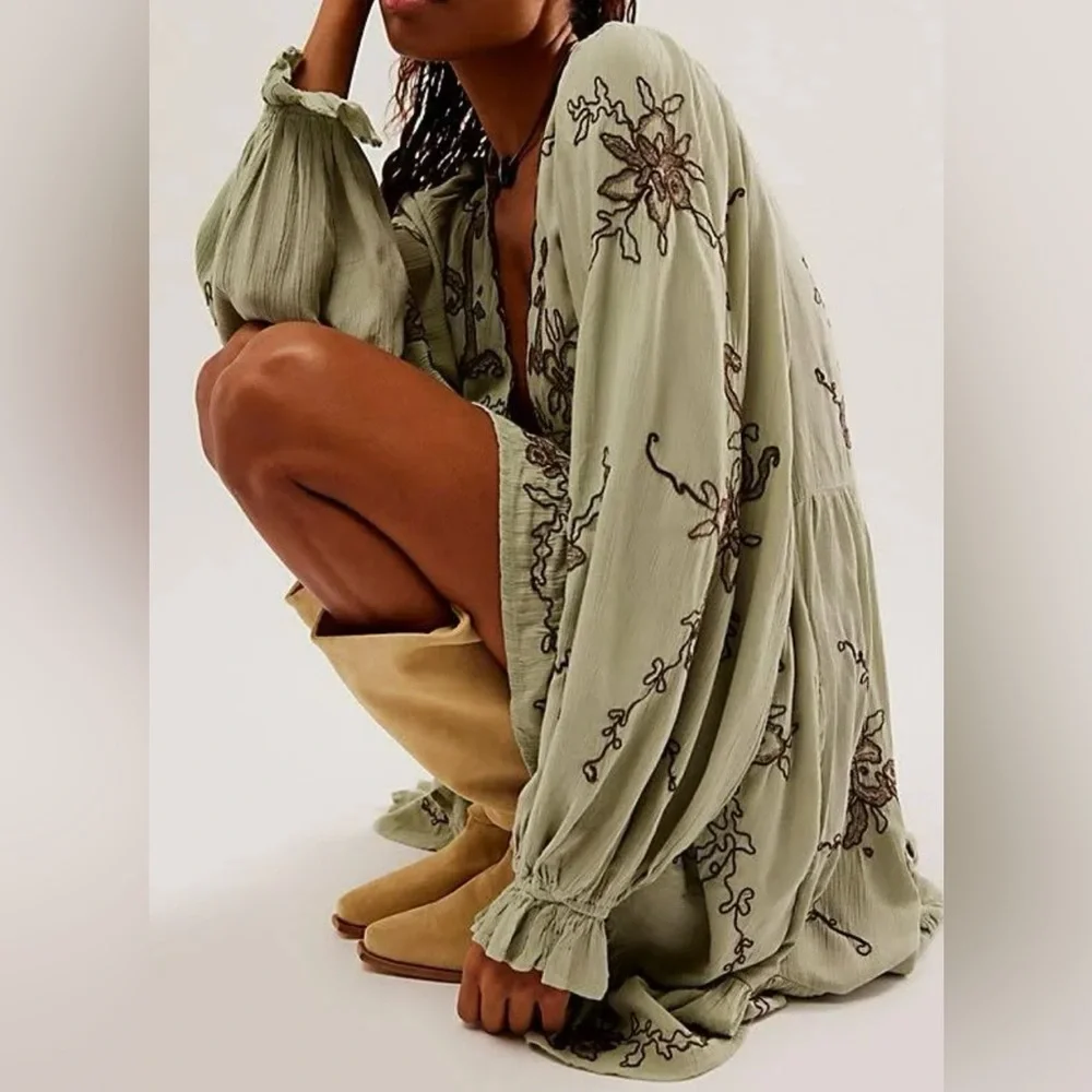 Free People embroidered mini dress (green) - Picture 2 of 6